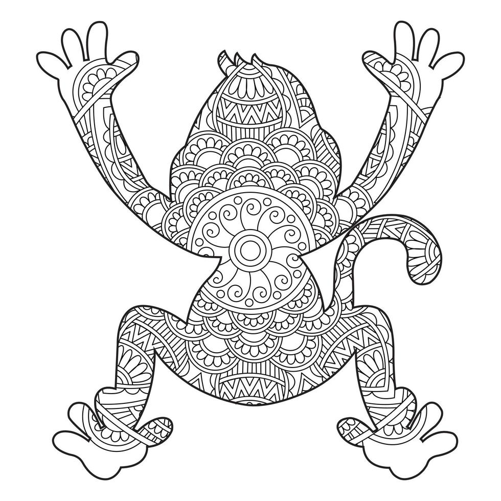 Monkey Mandala Coloring Page for Adults Floral Animal Coloring Book Isolated on White Background Antistress Coloring Page Vector Illustration