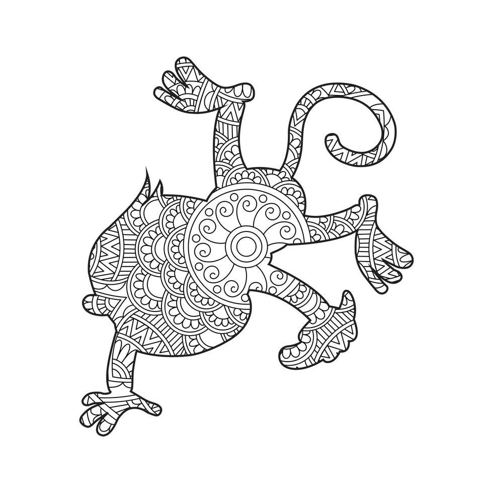 Monkey Mandala Coloring Page for Adults Floral Animal Coloring Book Isolated on White Background Antistress Coloring Page Vector Illustration