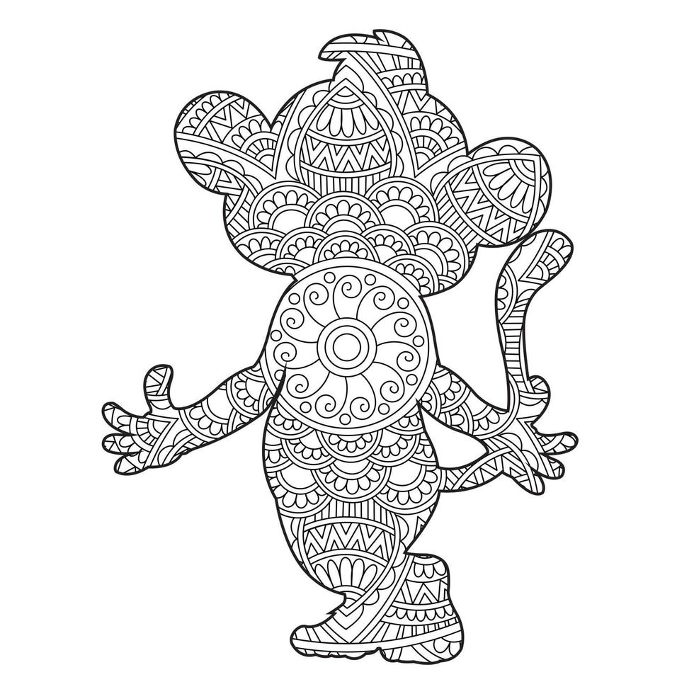 Monkey Mandala Coloring Page for Adults Floral Animal Coloring Book Isolated on White Background Antistress Coloring Page Vector Illustration