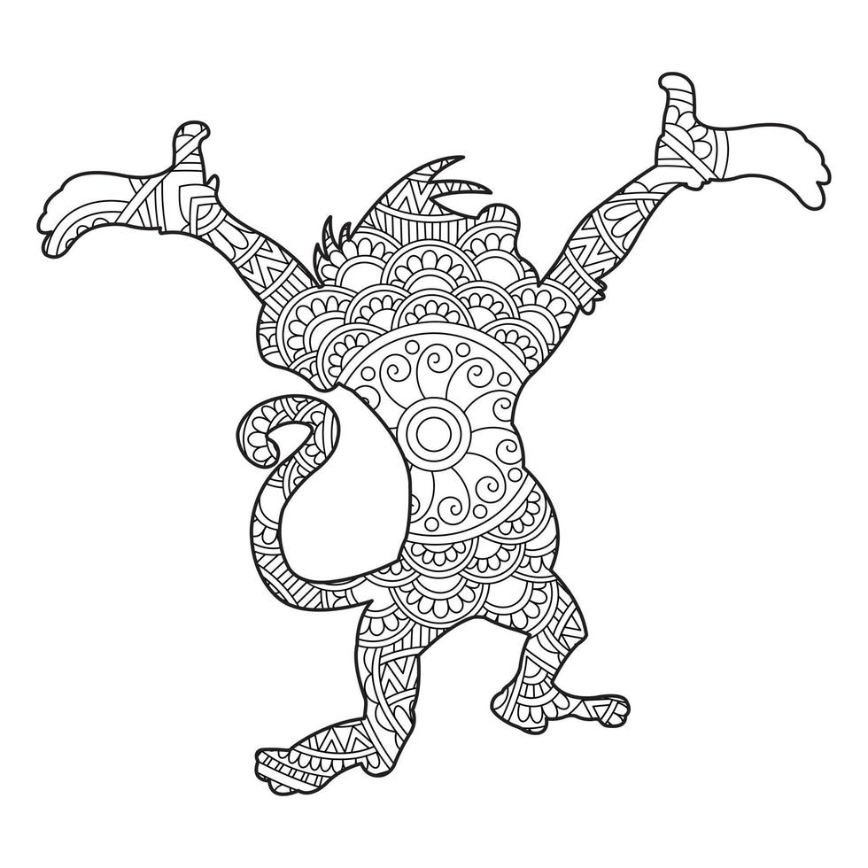 Monkey Mandala Coloring Page for Adults Floral Animal Coloring Book Isolated on White Background Antistress Coloring Page Vector Illustration