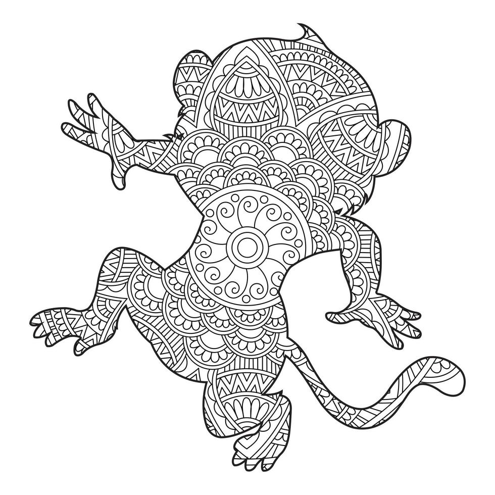 Monkey Mandala Coloring Page for Adults Floral Animal Coloring Book Isolated on White Background Antistress Coloring Page Vector Illustration