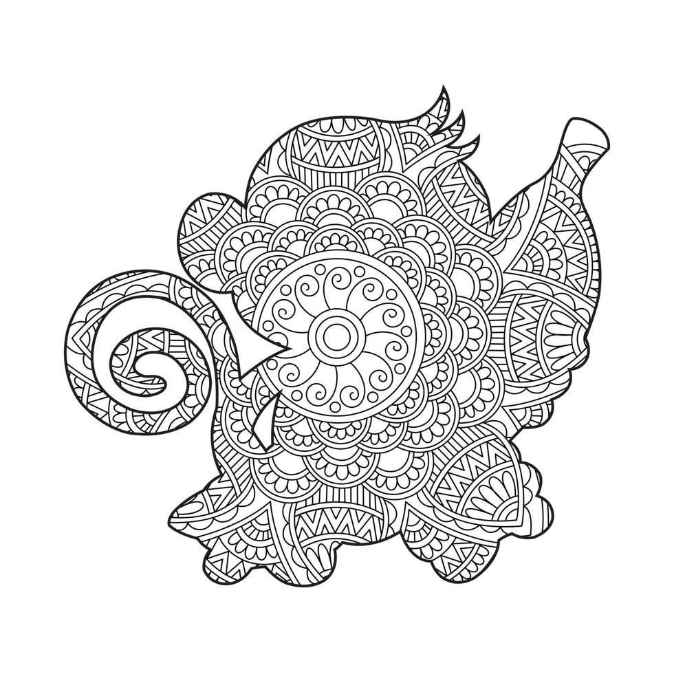 Monkey Mandala Coloring Page for Adults Floral Animal Coloring Book Isolated on White Background Antistress Coloring Page Vector Illustration