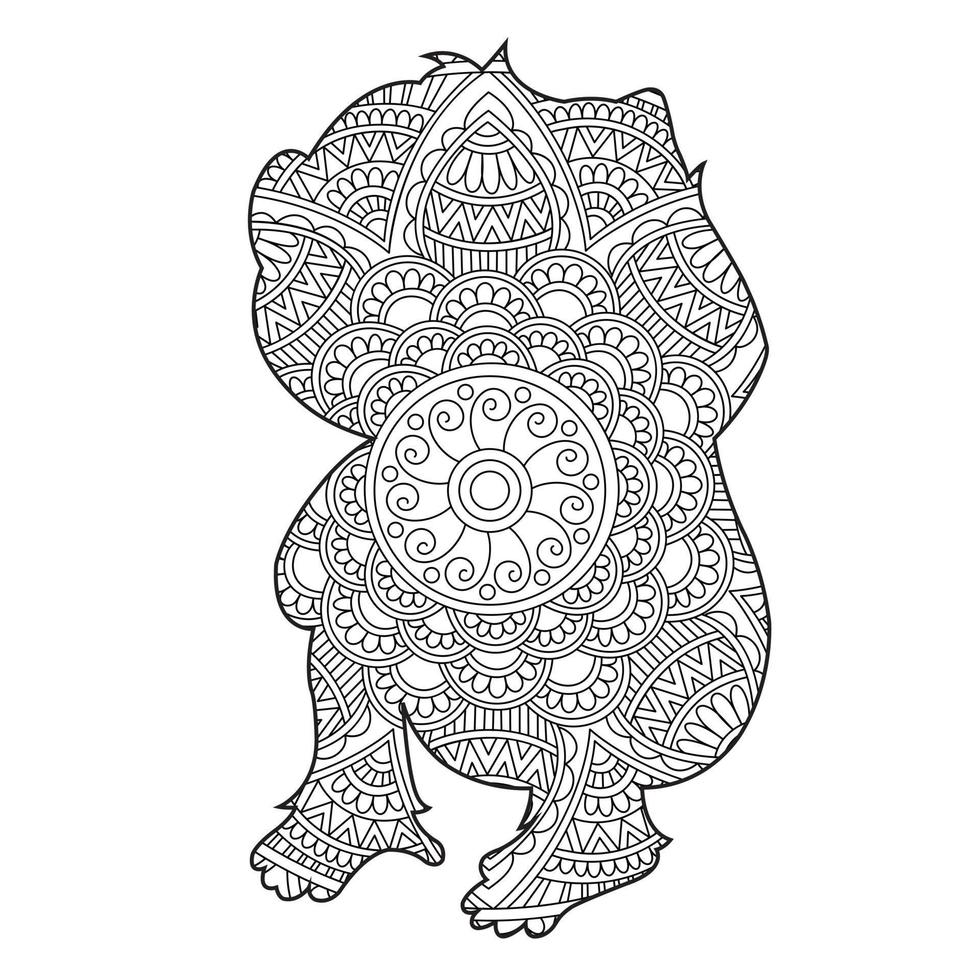 Monkey Mandala Coloring Page for Adults Floral Animal Coloring Book Isolated on White Background Antistress Coloring Page Vector Illustration