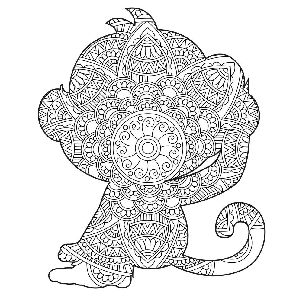 mono mandala página para colorear para adultos floral animal libro para colorear aislado sobre fondo blanco página para colorear antiestrés ilustración vectorial vector