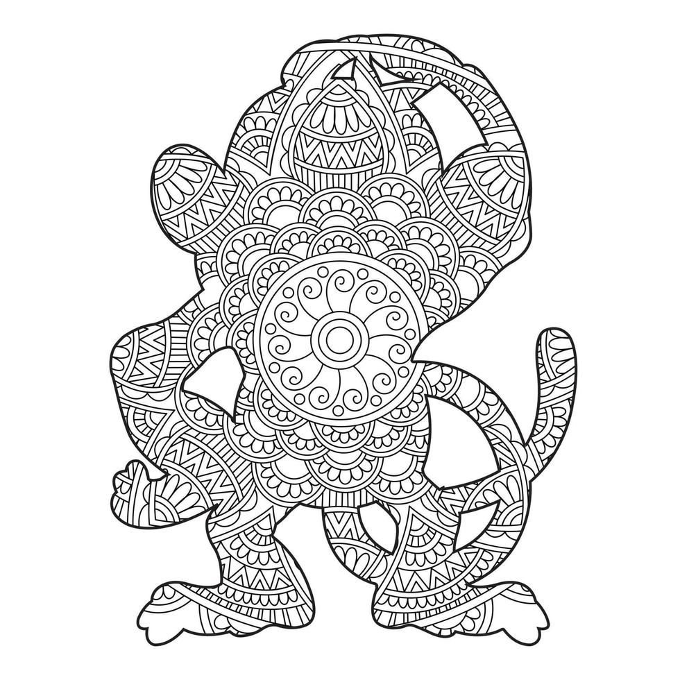 Monkey Mandala Coloring Page for Adults Floral Animal Coloring Book Isolated on White Background Antistress Coloring Page Vector Illustration