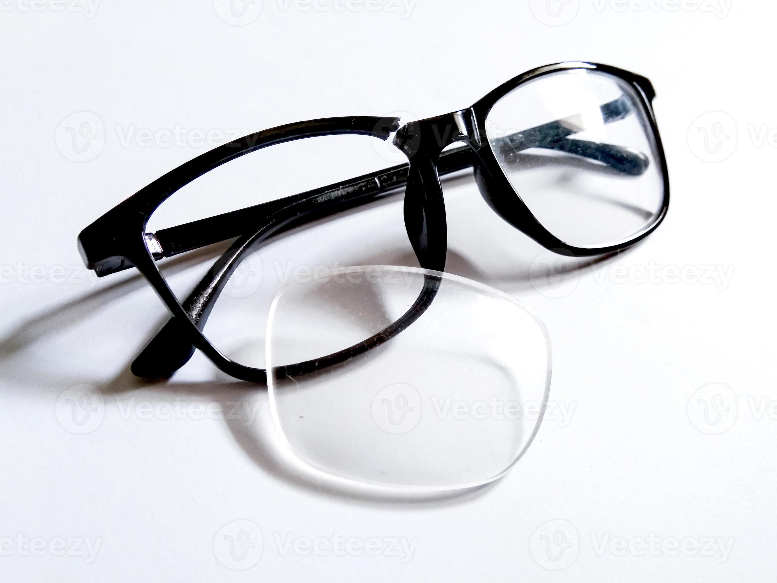 the glasses are broken and the glass is detached from the frame with