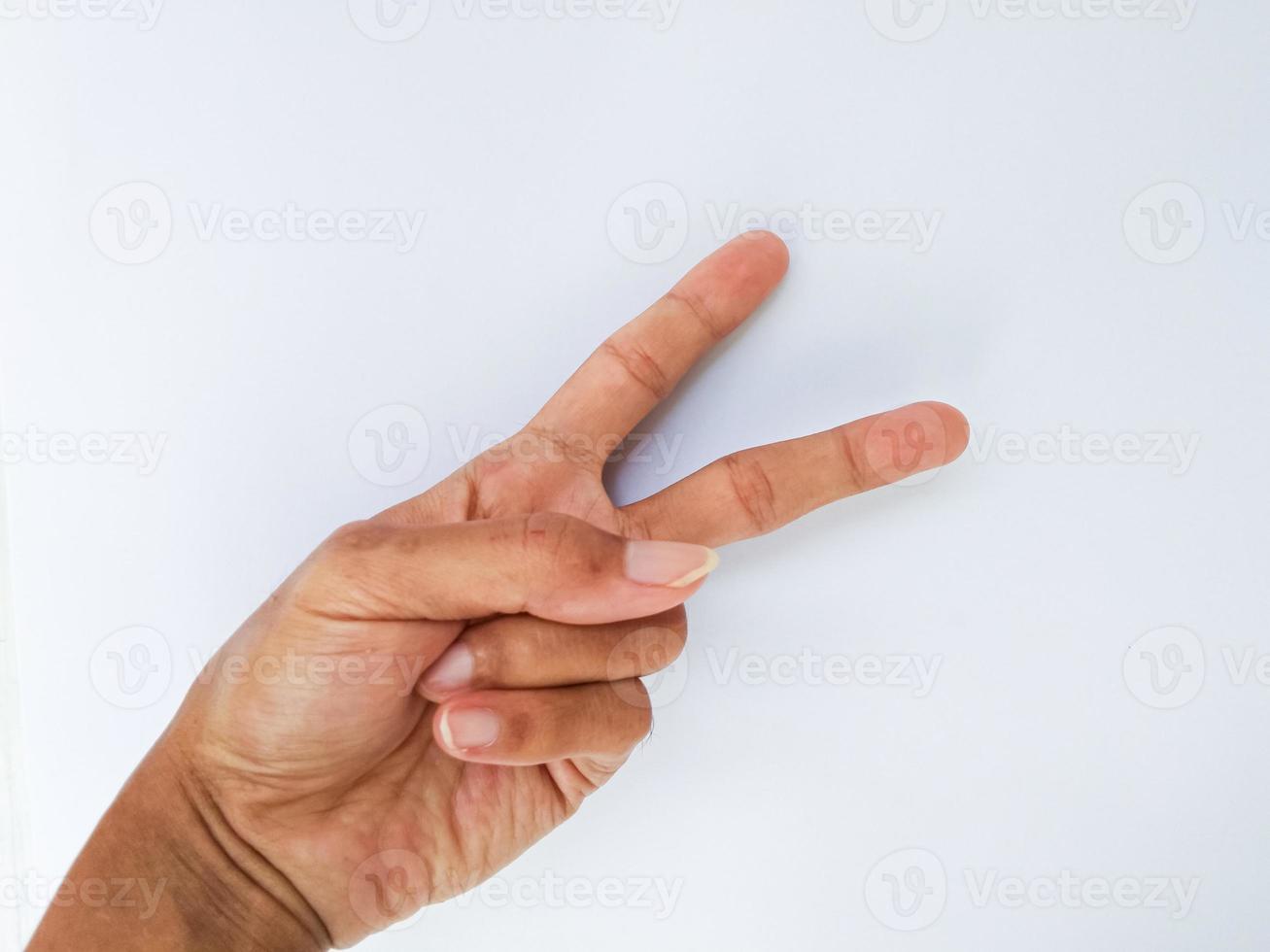 asian man hand with code 2 or peace photo