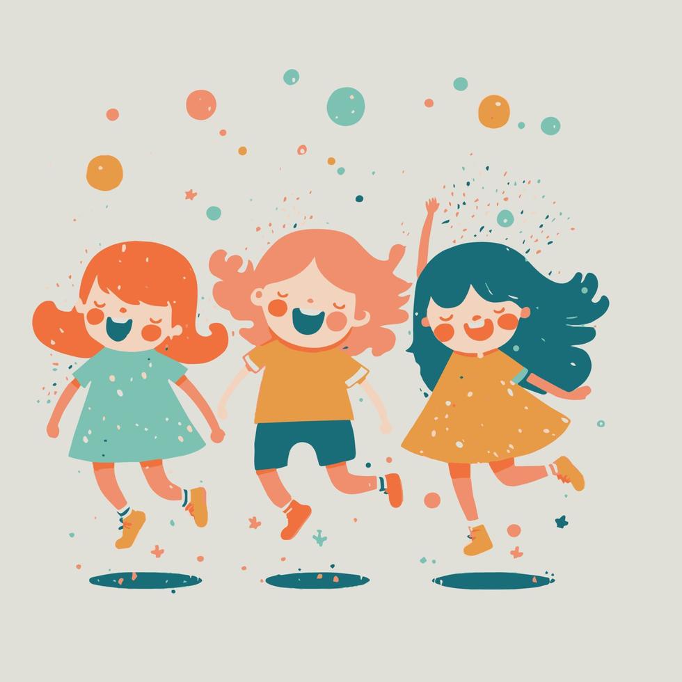 Happy Cute Kids children  jumping  flat design style vector illustration.
