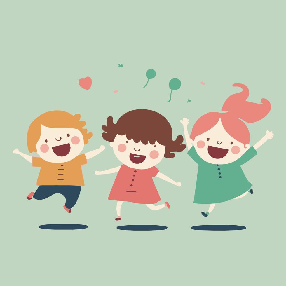 Happy Cute Kids children  jumping  flat design style vector illustration.