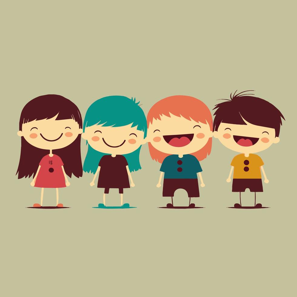 Happy Cute Kids children  jumping  flat design style vector illustration.