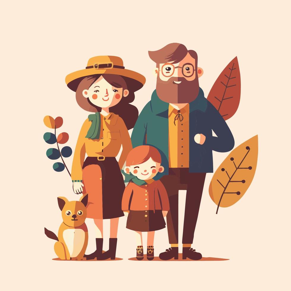Happy family portrait with kids, Parent Love modern flat vector illustration