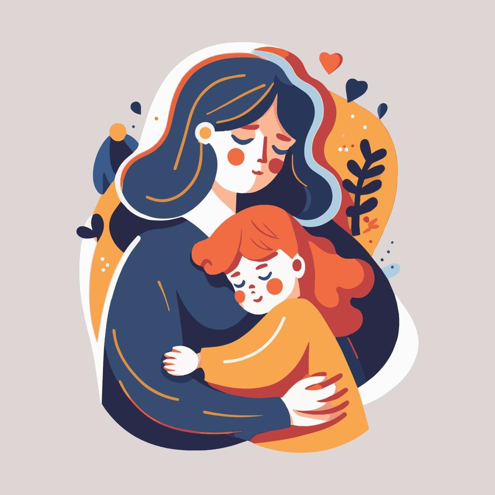 Happy Mother's Day, Mom hug lovely Baby floral background Vector Flat Style