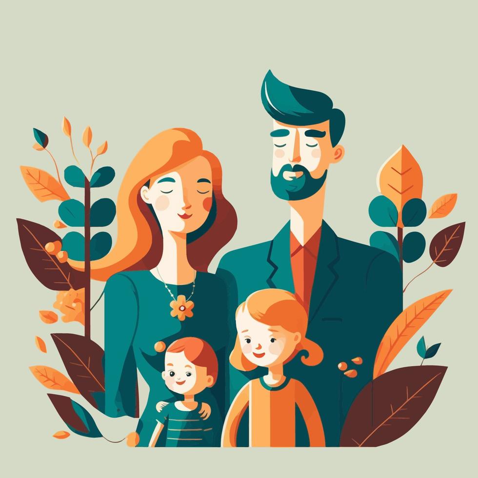 retrato de familia feliz con niños, amor de los padres ilustración vectorial plana moderna vector