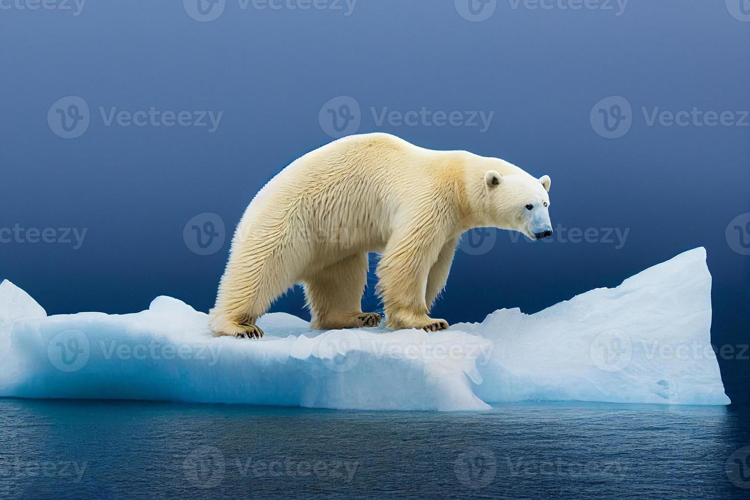Polar bear sitting on a melting iceberg in the ocean wide photo