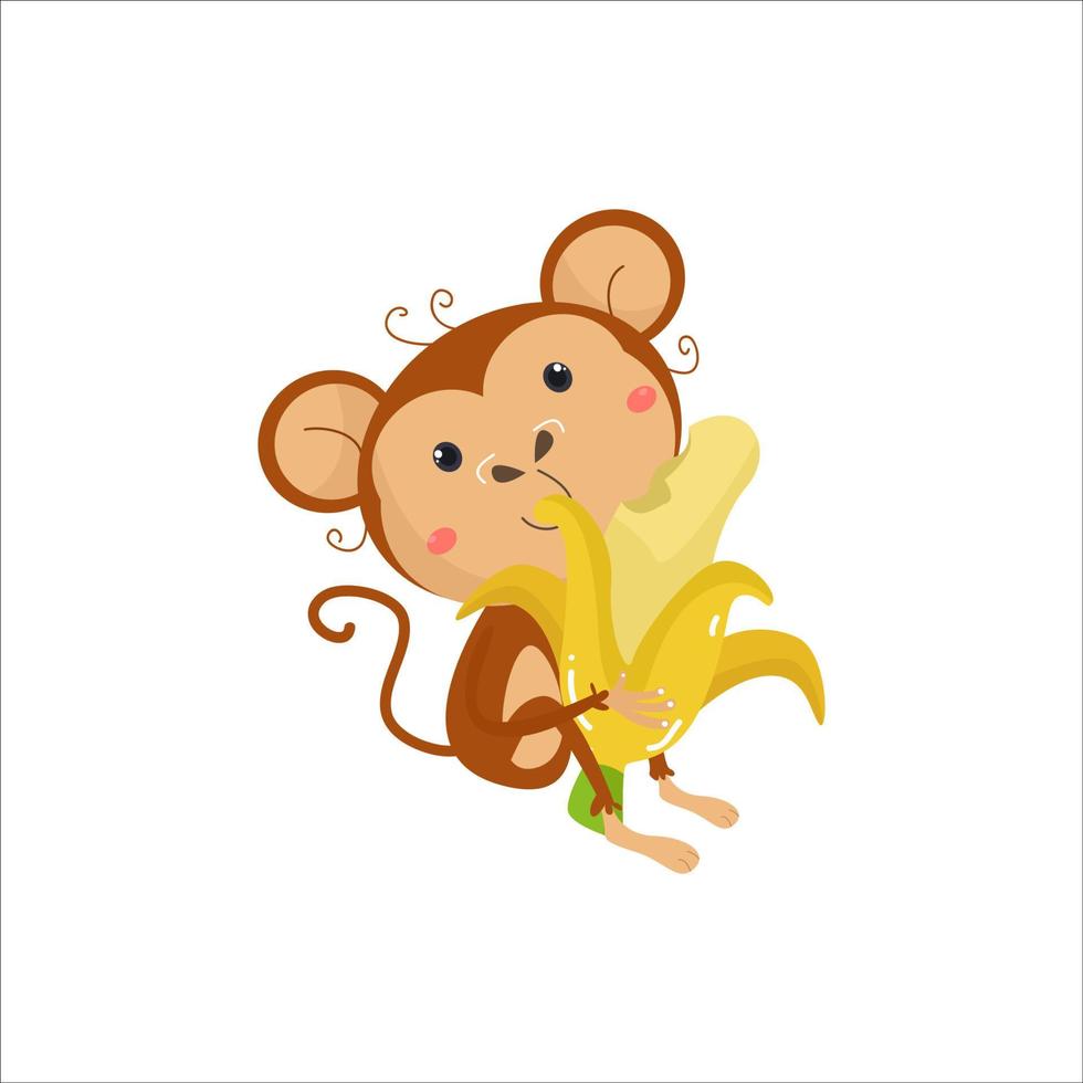 Cartoon Monkey Vector Illustration character  suitable for children's clothing designs