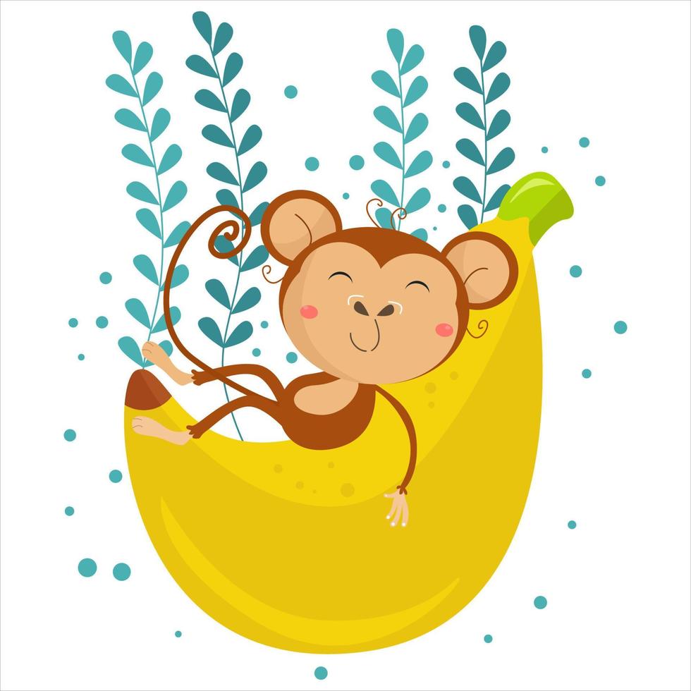 Cartoon Monkey Vector Illustration character  suitable for children's clothing designs