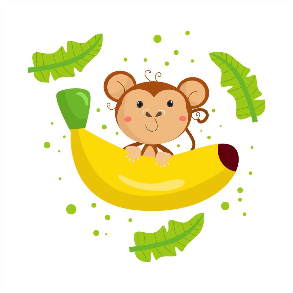 Cartoon Monkey Vector Illustration character  suitable for children's clothing designs