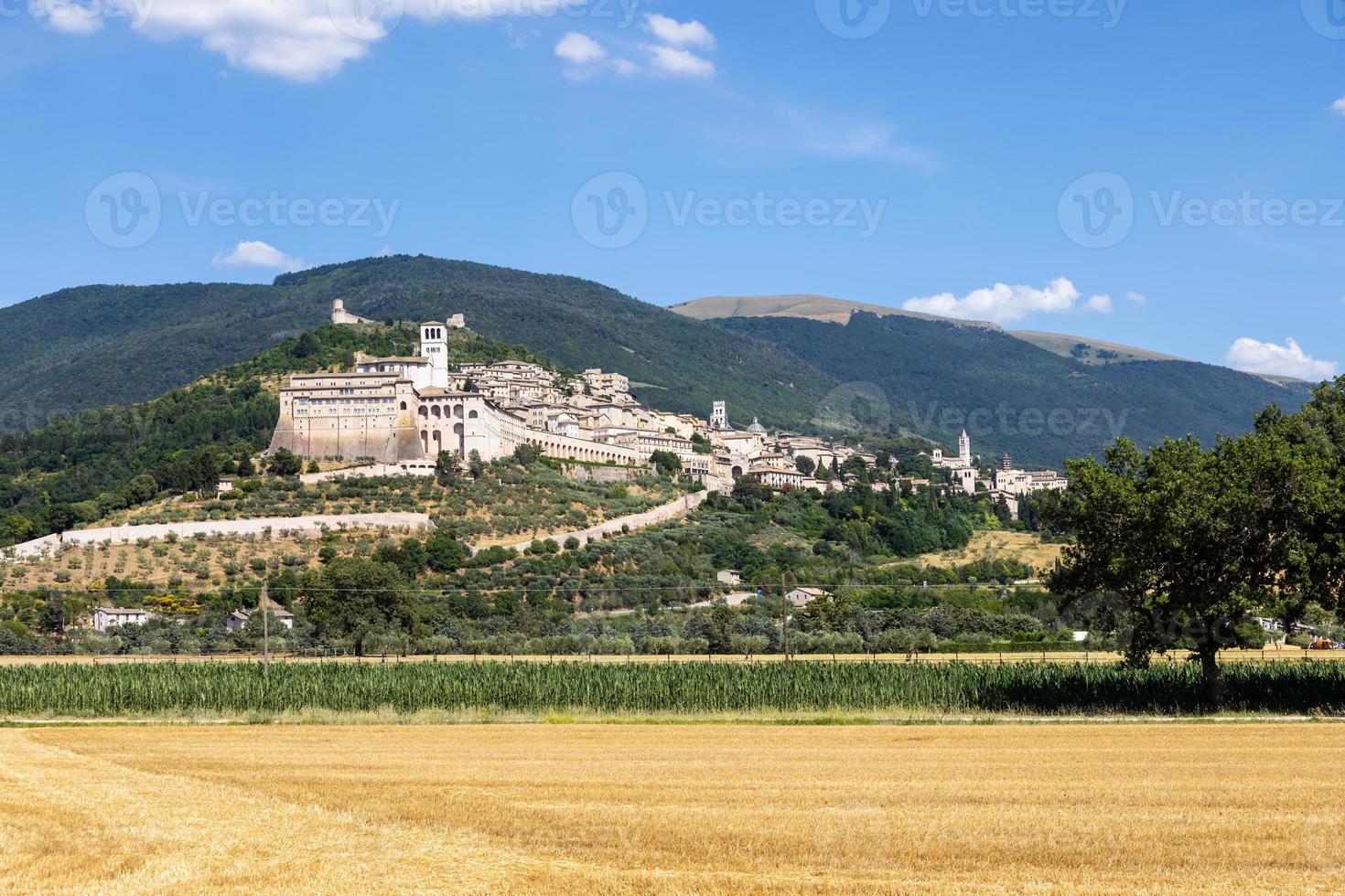 Assisi village in Umbria region, Italy. The town is famous for the most important Italian Basilica dedicated to St. Francis - San Francesco. photo