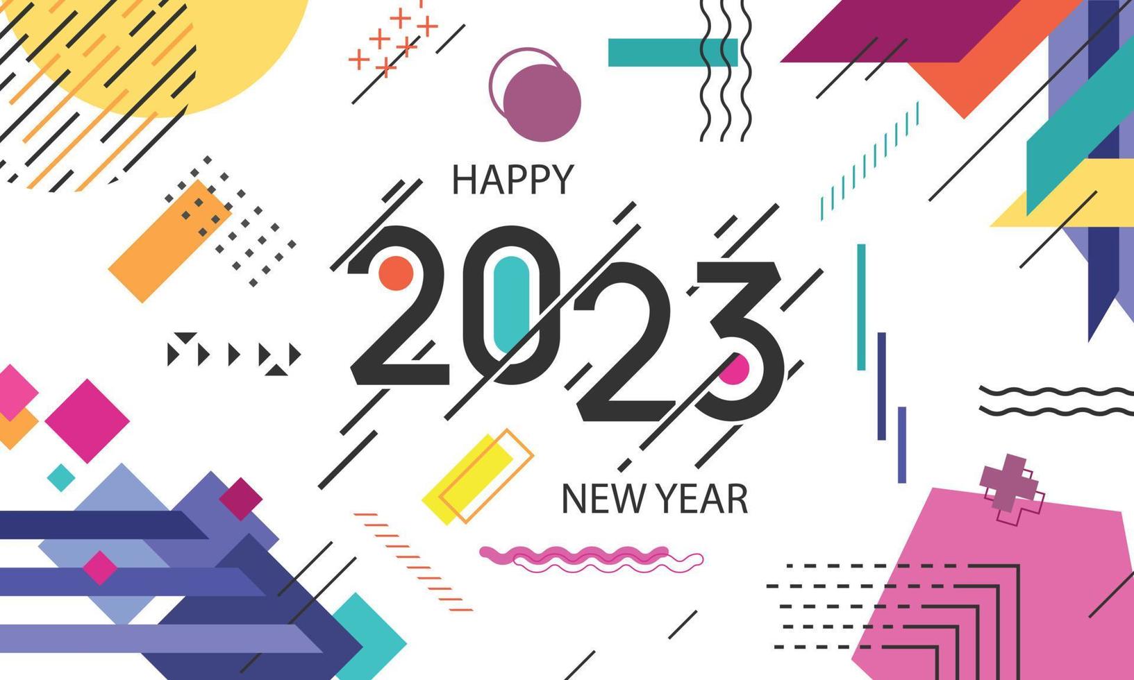 feliz año nuevo 2023 ilustración con elemento de diseño abstracto geométrico moderno. adecuado para banner, fondo, tarjeta de felicitación, etc. vector