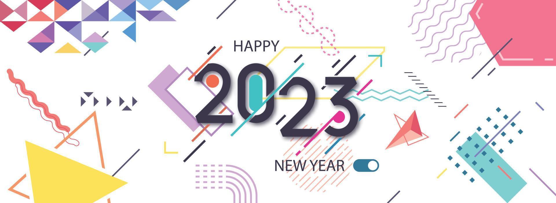 feliz año nuevo 2023. plantilla de diseño de año nuevo con tipografía. ilustración vectorial colorida con diseño geométrico abstracto moderno. adecuado para fondo, pancarta, tarjeta de felicitación, portada, etc. vector