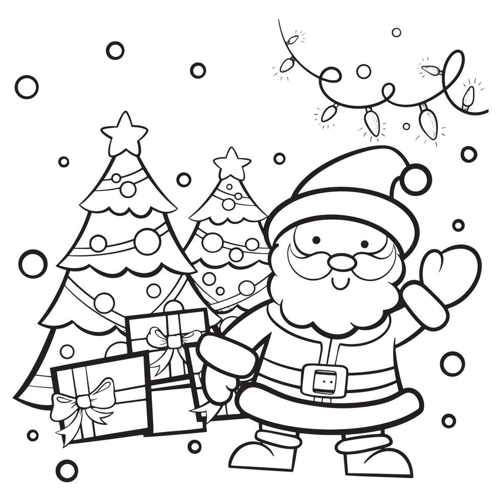 Santa Claus line drawings, cute cartoons on Christmas day. There ...