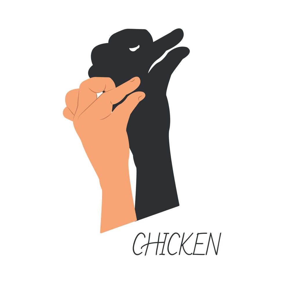 Hands gestures shadow. Antique gaming puppets from hands different theatral action animals chicken recent vector symbols