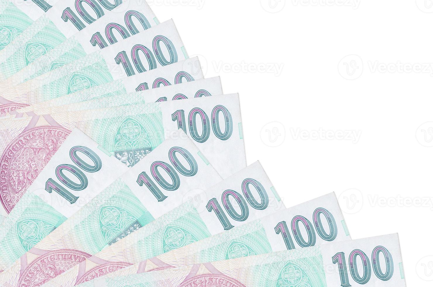 100 Czech korun bills lies isolated on white background with copy space stacked in fan close up photo