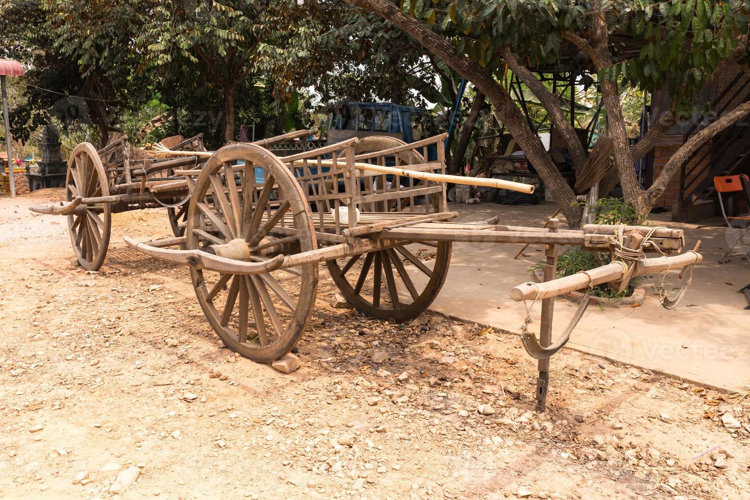 Traditional antique horse drawn wooden cart, cambodia photo