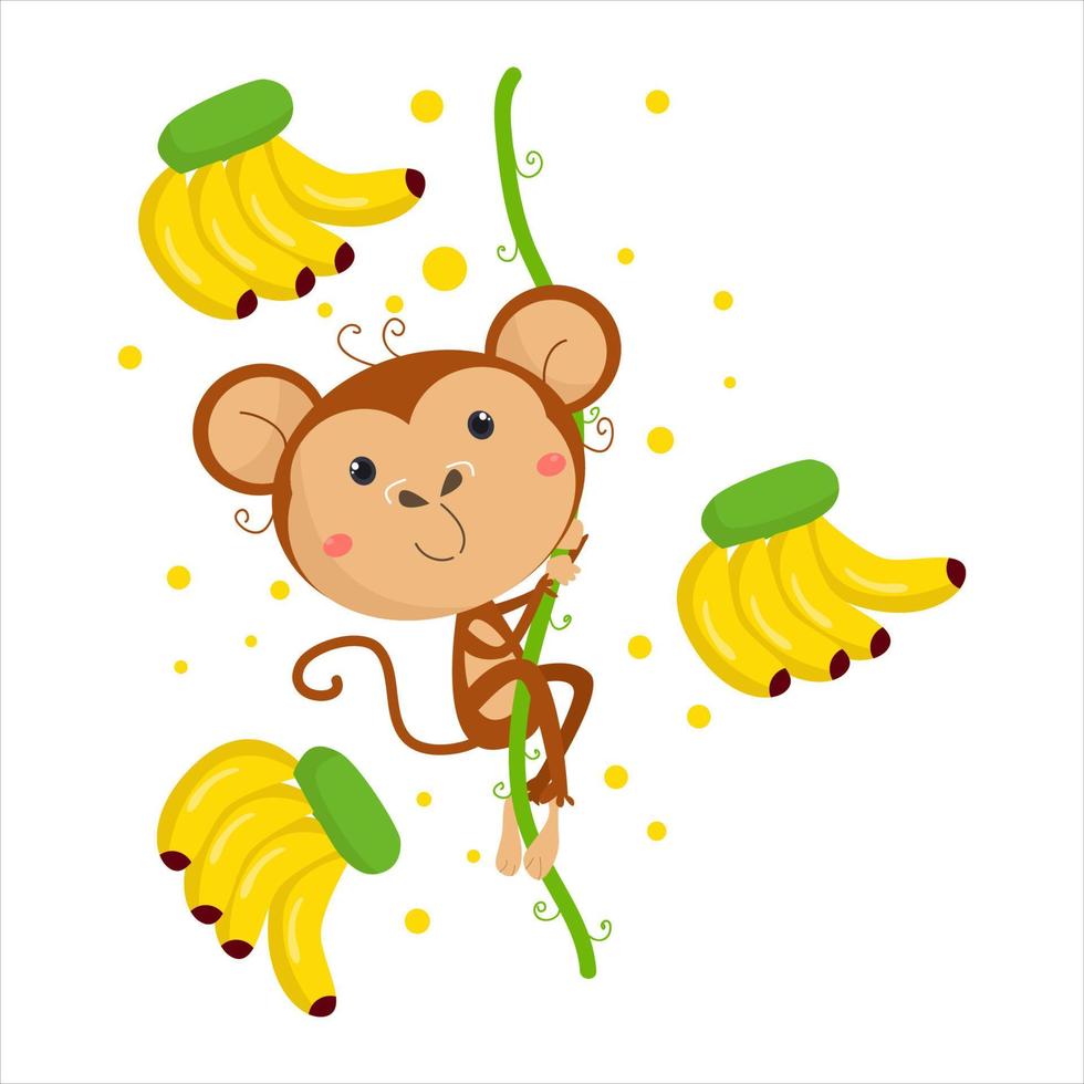 Cartoon Monkey Vector Illustration character  suitable for children's clothing designs