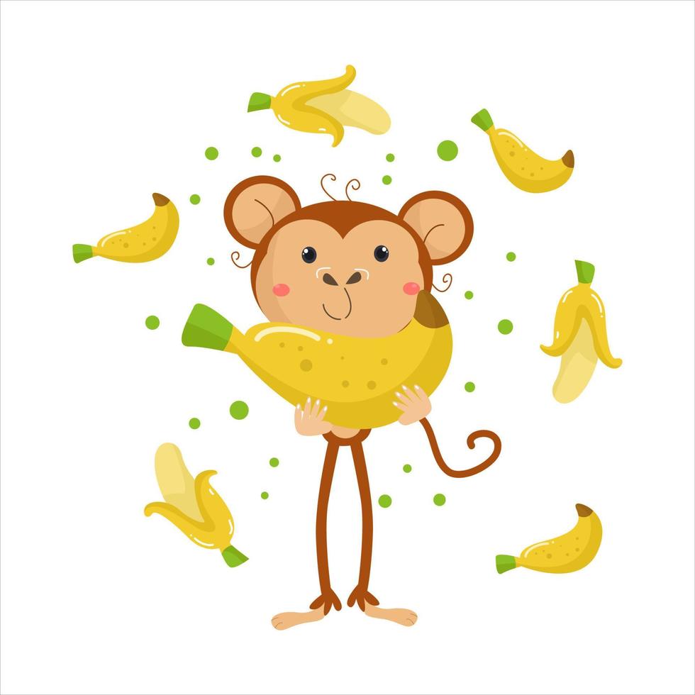 Cartoon Monkey Vector Illustration character  suitable for children's clothing designs