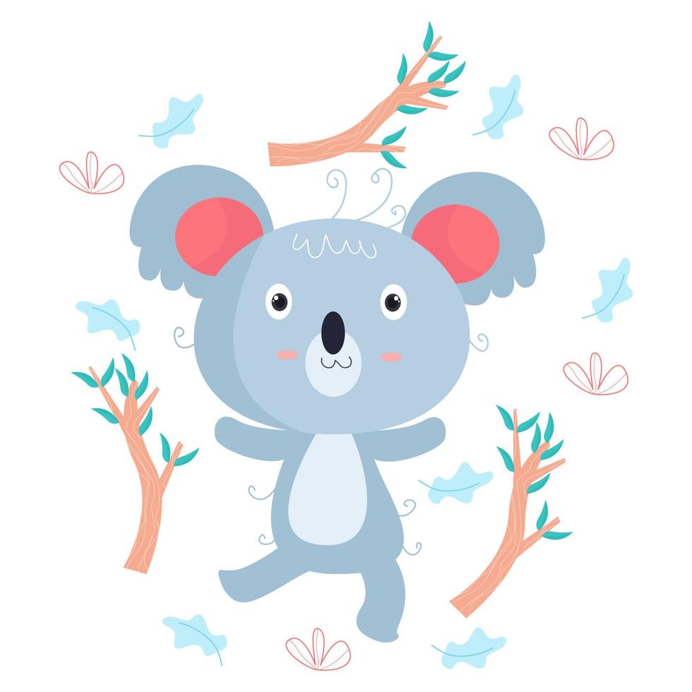 personajes de dibujos animados de koala adecuados para diseños de ropa infantil vector