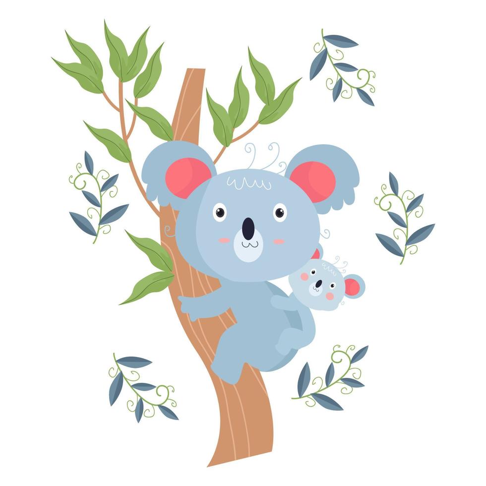 personajes de dibujos animados de koala adecuados para diseños de ropa infantil vector