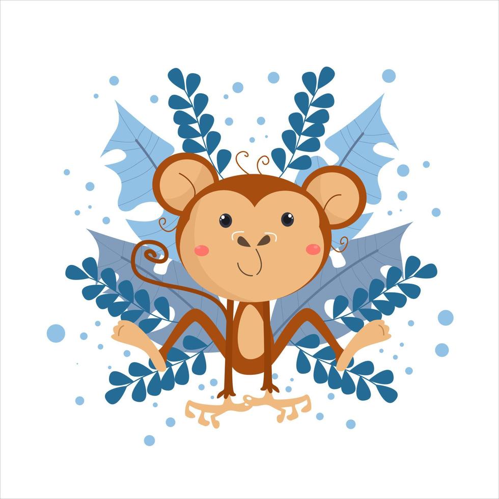 Cartoon Monkey Vector Illustration character  suitable for children's clothing designs