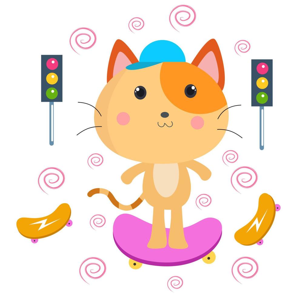 Cute Cat Cartoon Characters suitable for children's clothing designs vector