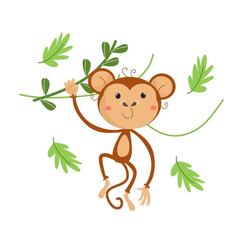 Cartoon Monkey Vector Illustration character  suitable for children's clothing designs