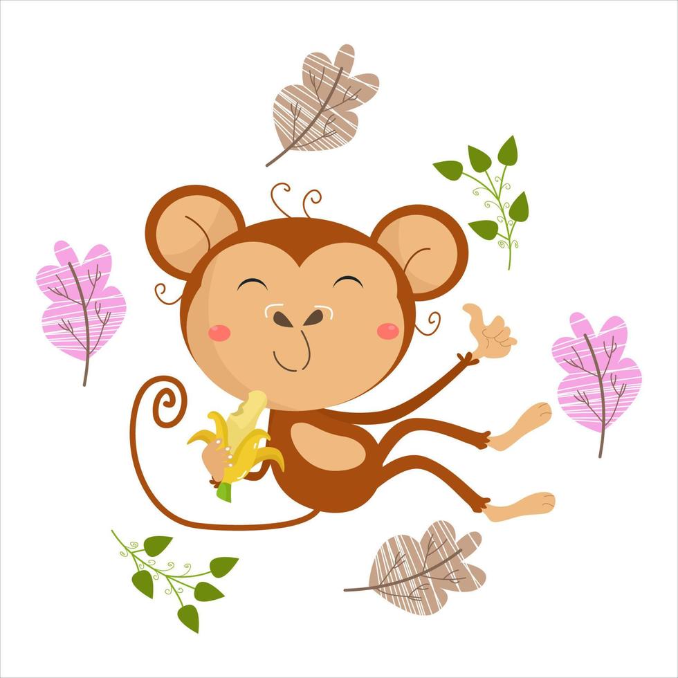 Cartoon Monkey Vector Illustration character  suitable for children's clothing designs