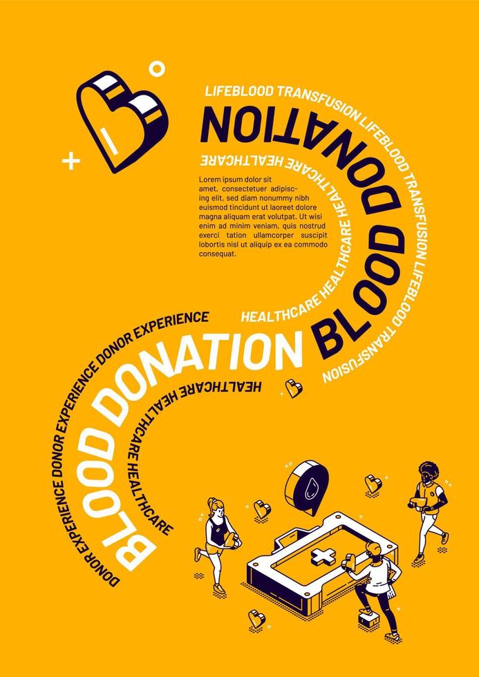 cartel isométrico de donación de sangre, experiencia de donante vector