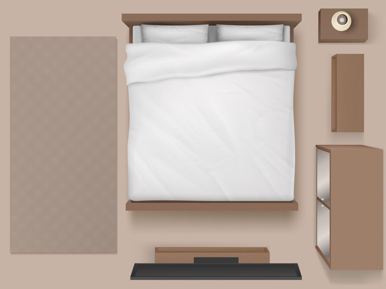 Bedroom interior top view, modern 3d home or hotel vector