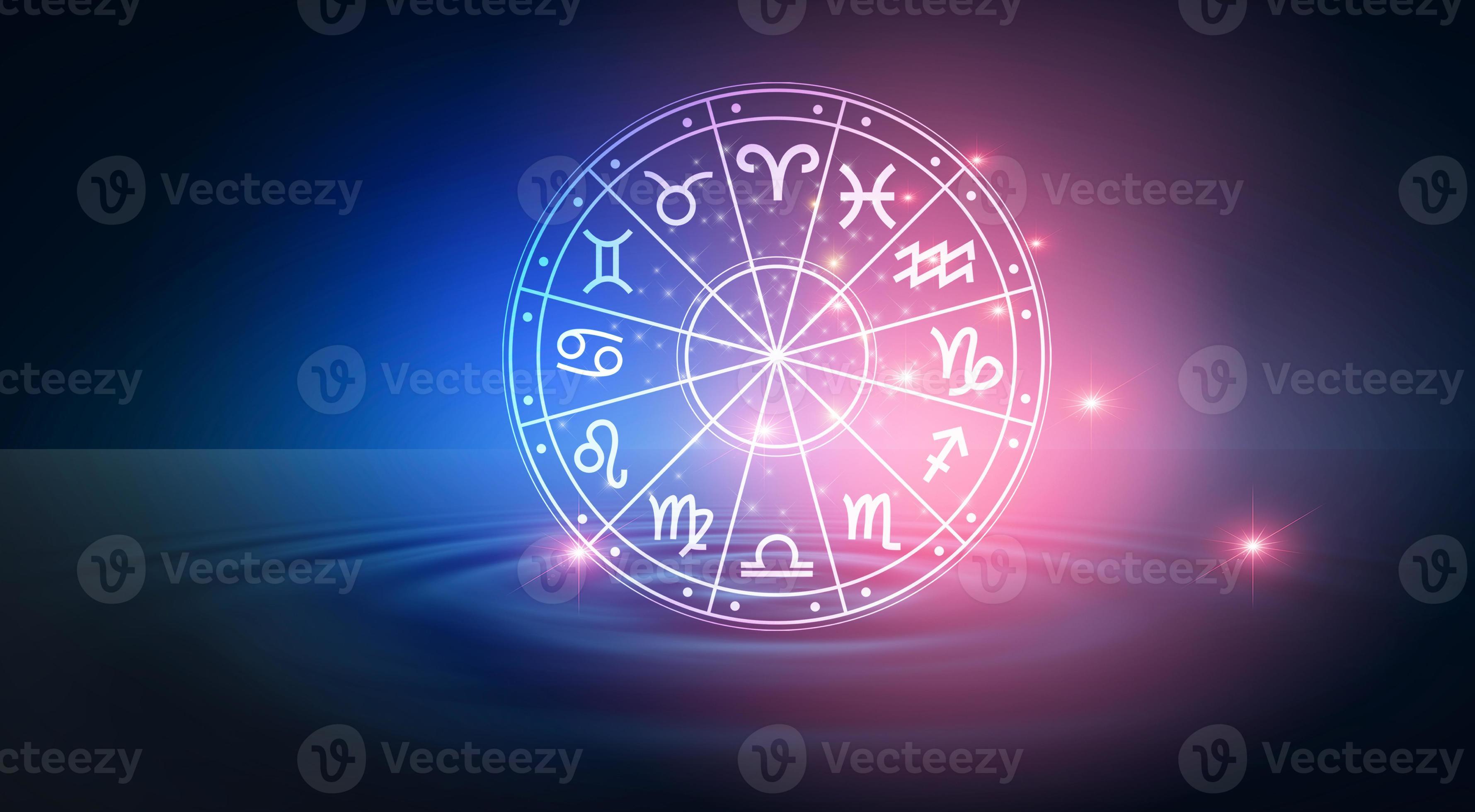 Zodiac signs inside of horoscope circle. Astrology in the sky with many