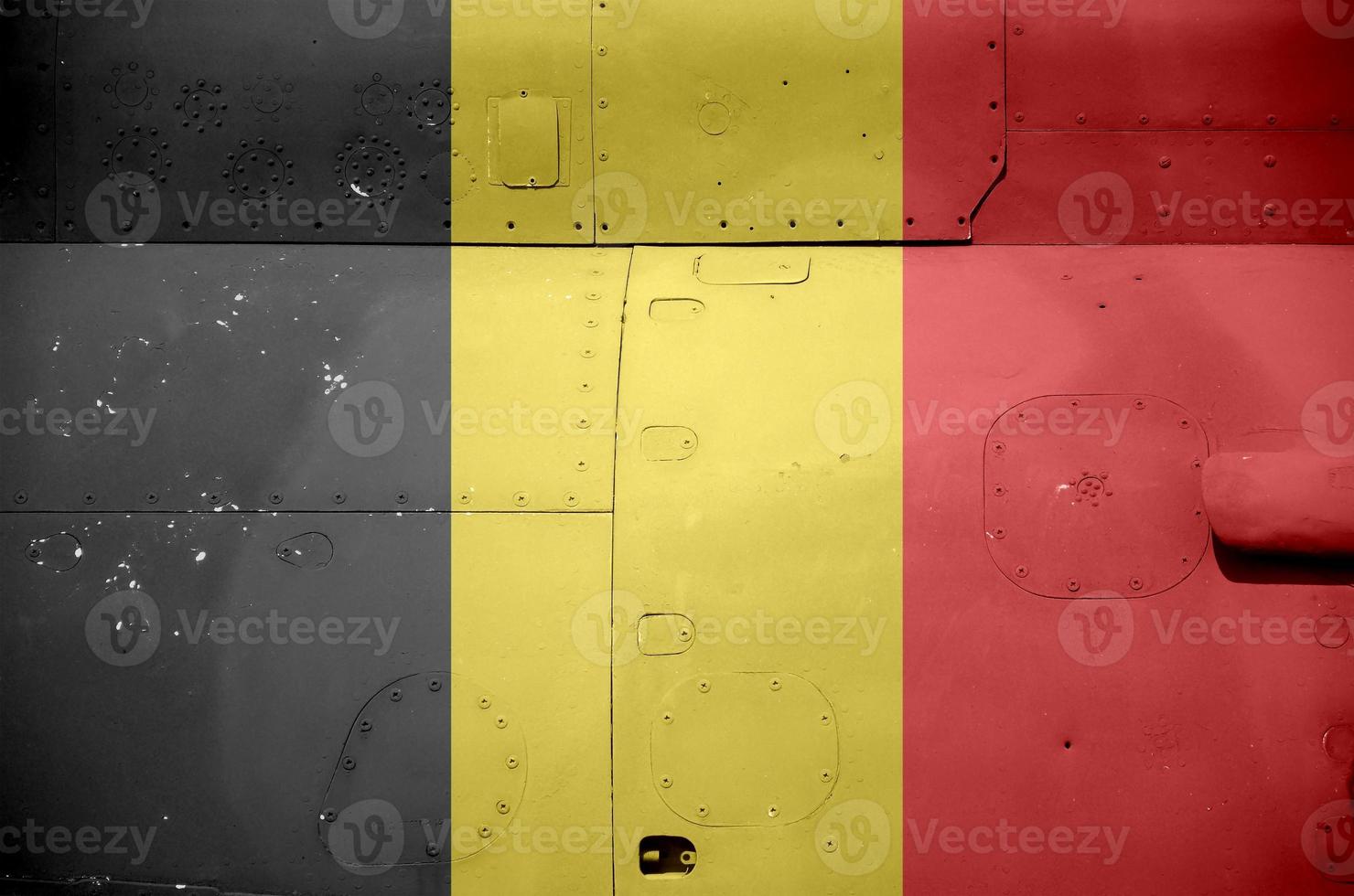 Belgium flag depicted on side part of military armored helicopter closeup. Army forces aircraft conceptual background photo