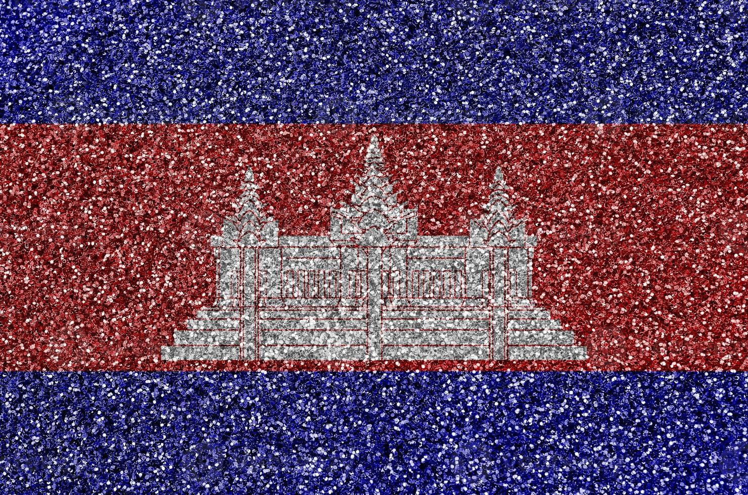 Cambodia flag depicted on many small shiny sequins. Colorful festival background for party photo