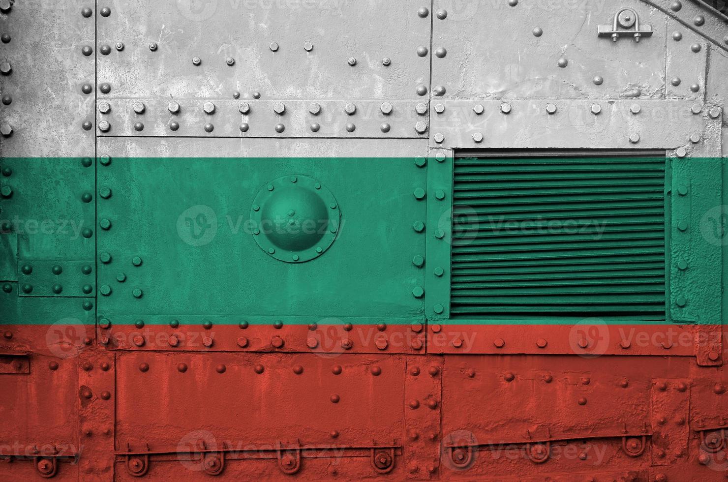 Bulgaria flag depicted on side part of military armored tank closeup. Army forces conceptual background photo