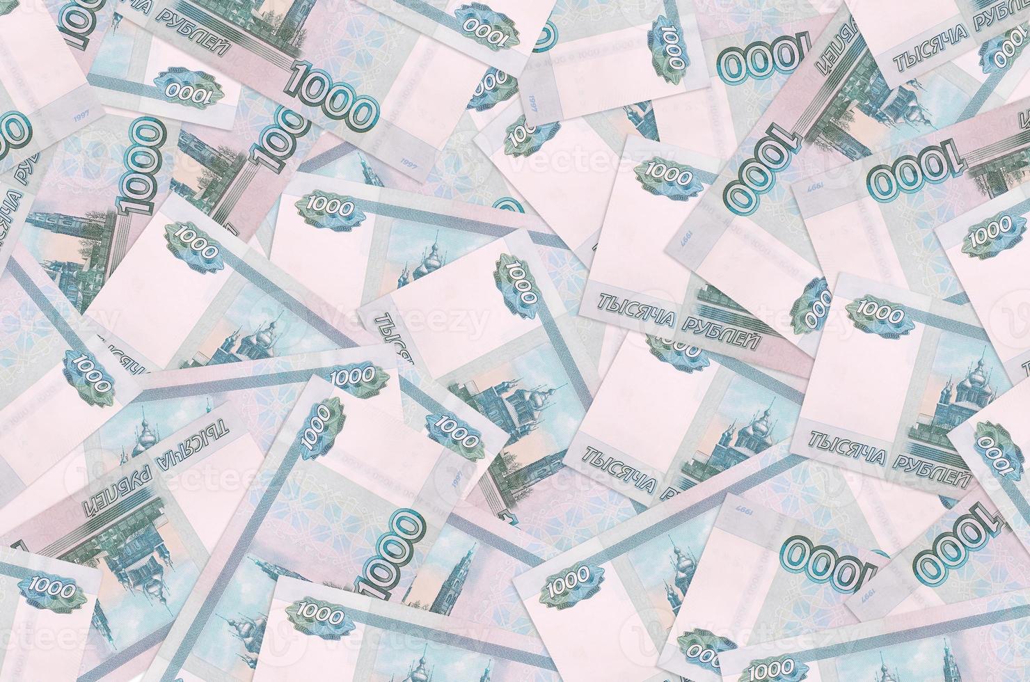 1000 russian rubles bills lies in big pile. Rich life conceptual background photo