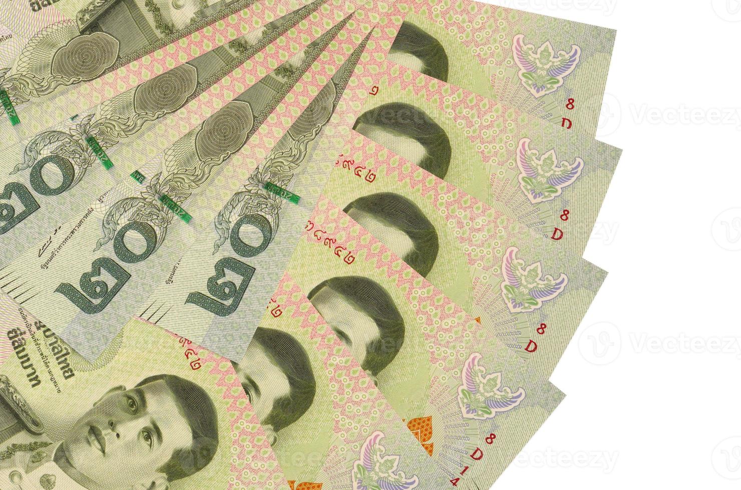 20 Thai Baht bills lies isolated on white background with copy space stacked in fan shape close up photo