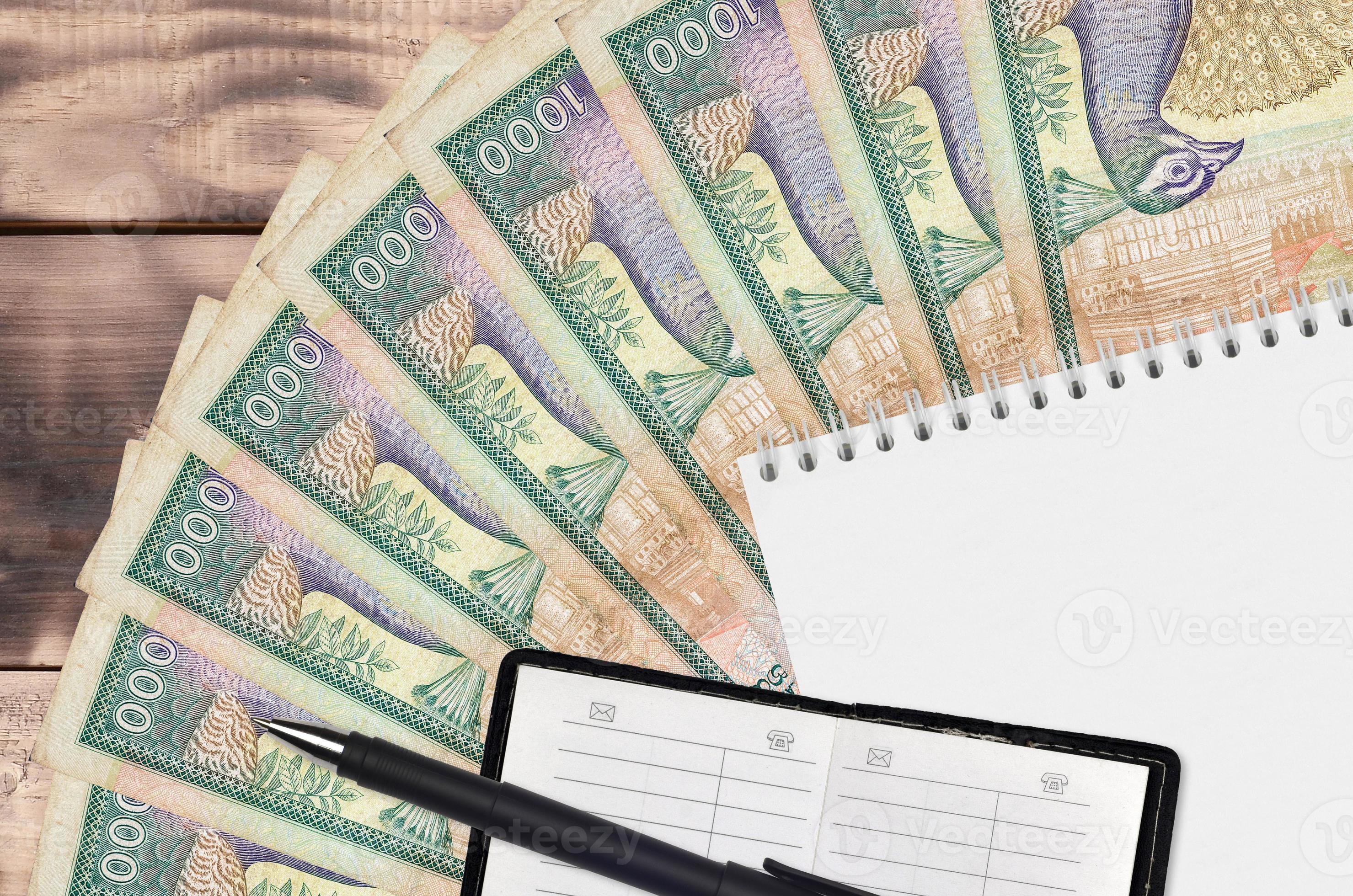 1000 Sri Lankan rupees bills fan and notepad with contact book and