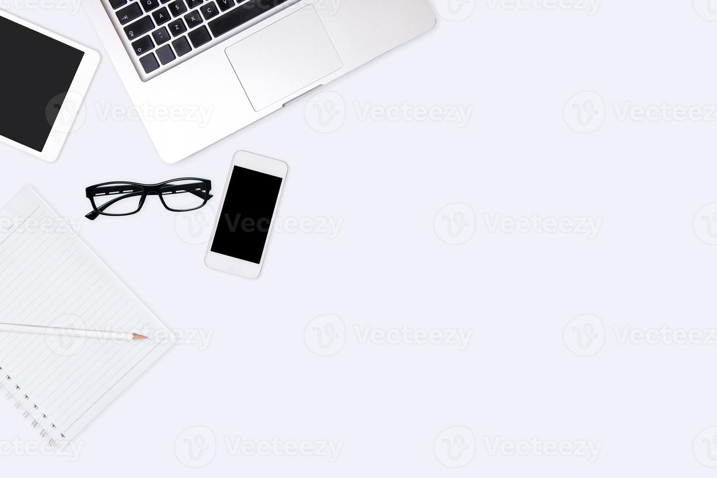 Top view of  white office desk table. photo