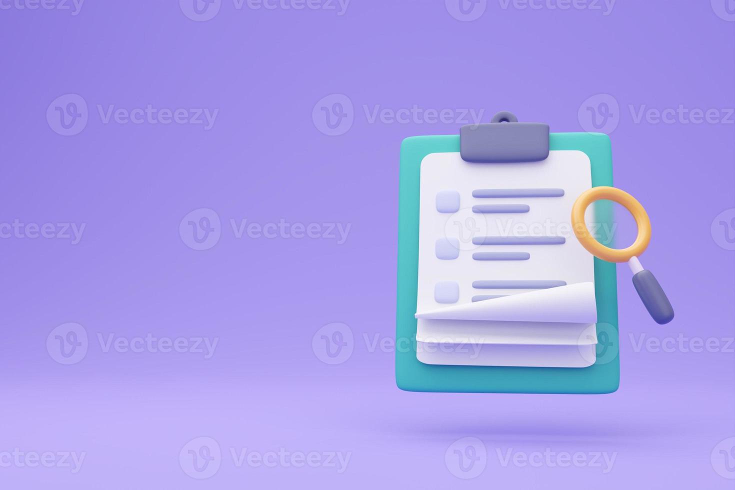 3D report paper clipboard. Note paper for checklist notes. 3D illustration. photo