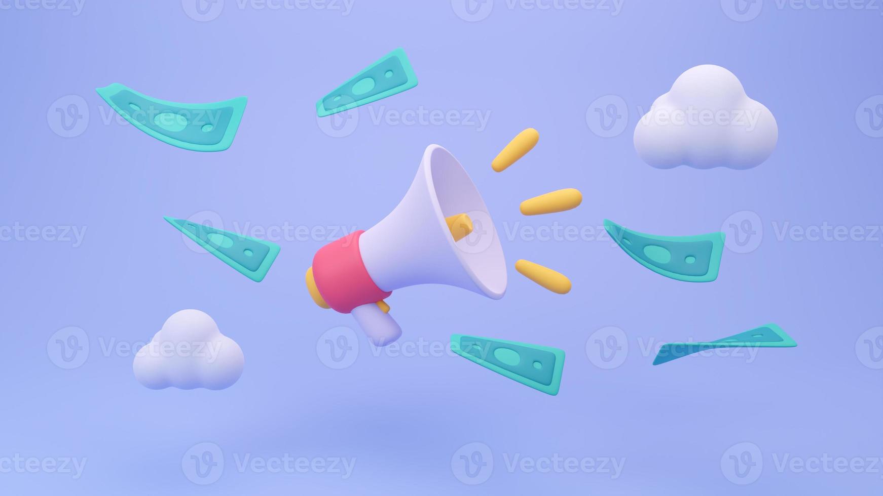 megaphone announcement product promotion alert. 3d illustration background. photo