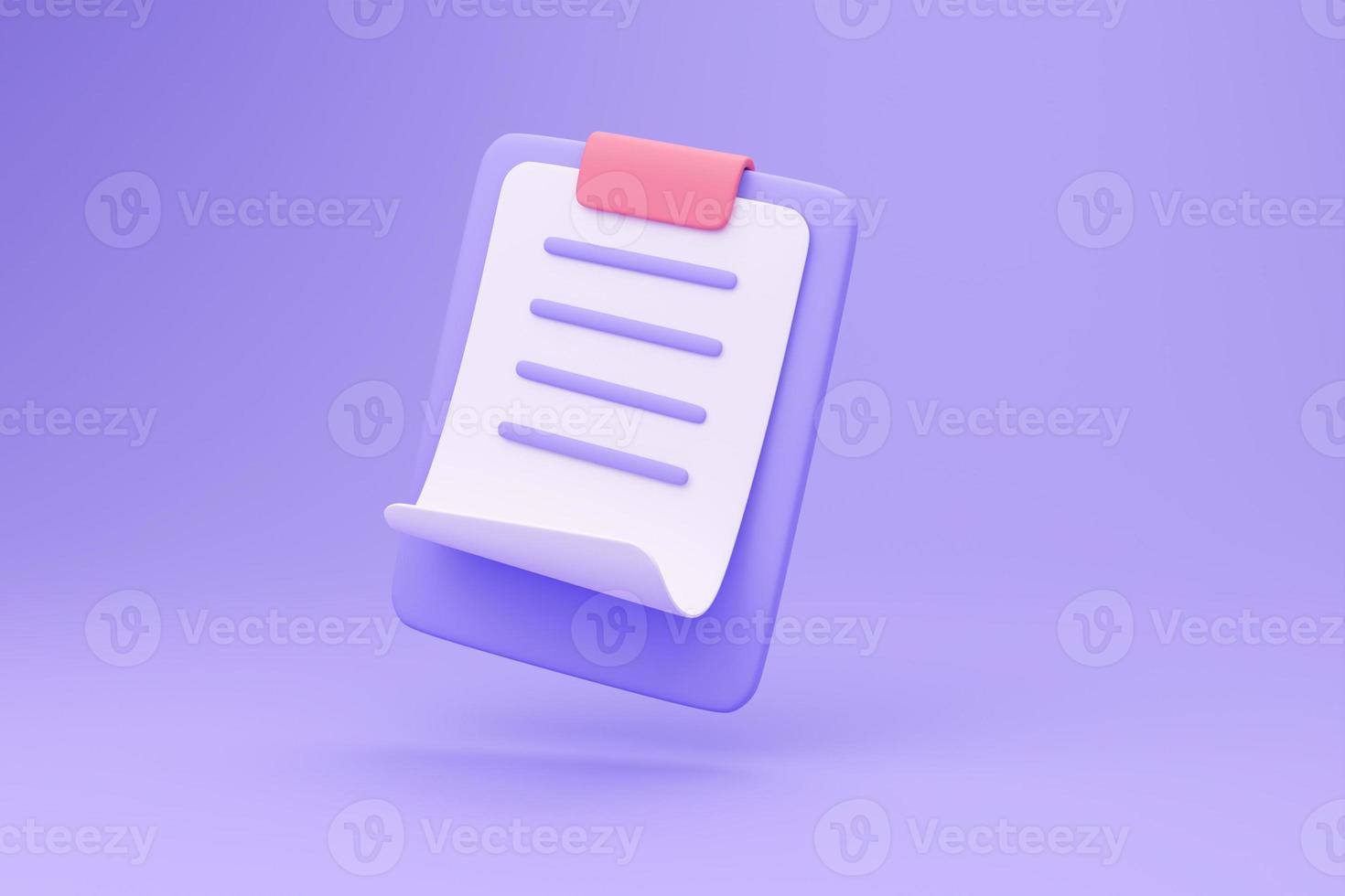 3D report paper clipboard. Note paper for checklist notes. 3D illustration. photo