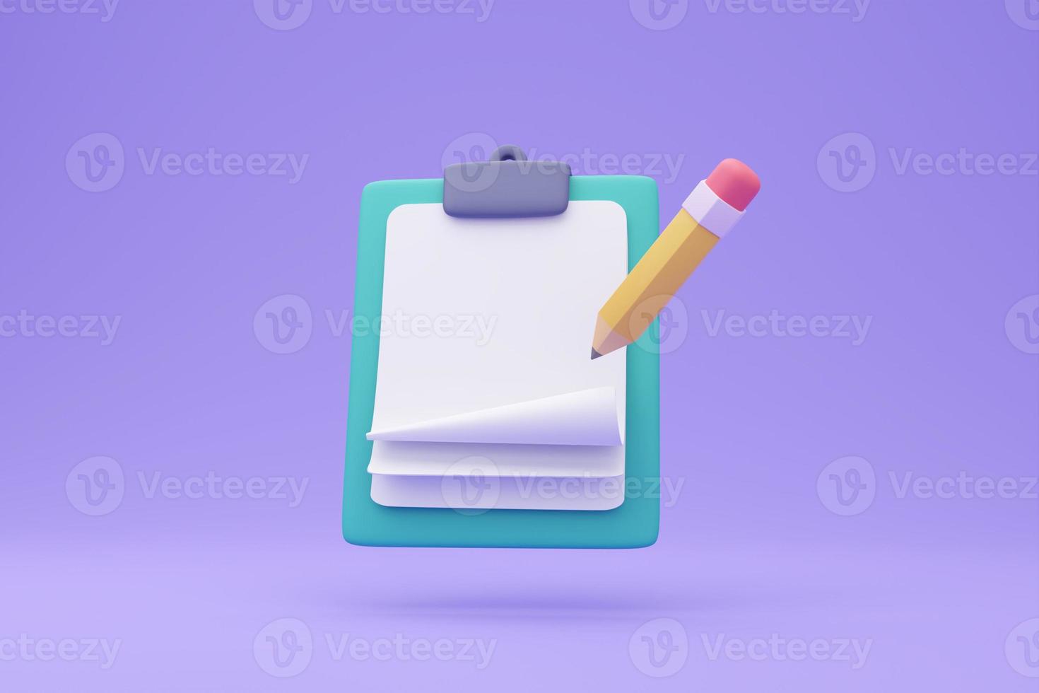 3D report paper clipboard. Note paper for checklist notes. 3D illustration. photo